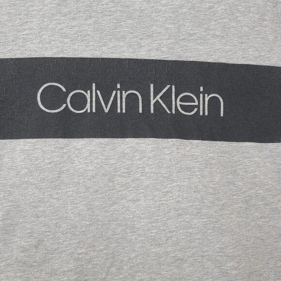 Calvin Klein Logo Box Crew Neck T-Shirt Small Heather Gray Black Stripe - Picture 3 of 8
